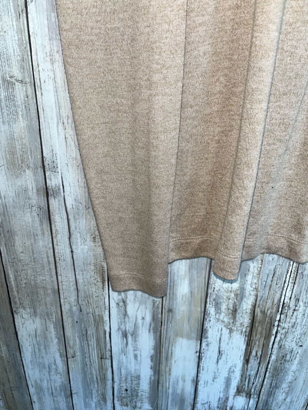 LOFT Beige Knit Top XS Ruffle Neck Henley Button Front Long Sleeve Soft Stretch - Picture 2 of 5